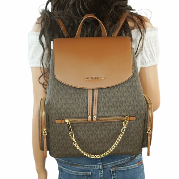 Michael Kors Jet Set Item Large Chain Backpack MK Brown - Picture 1 of 11